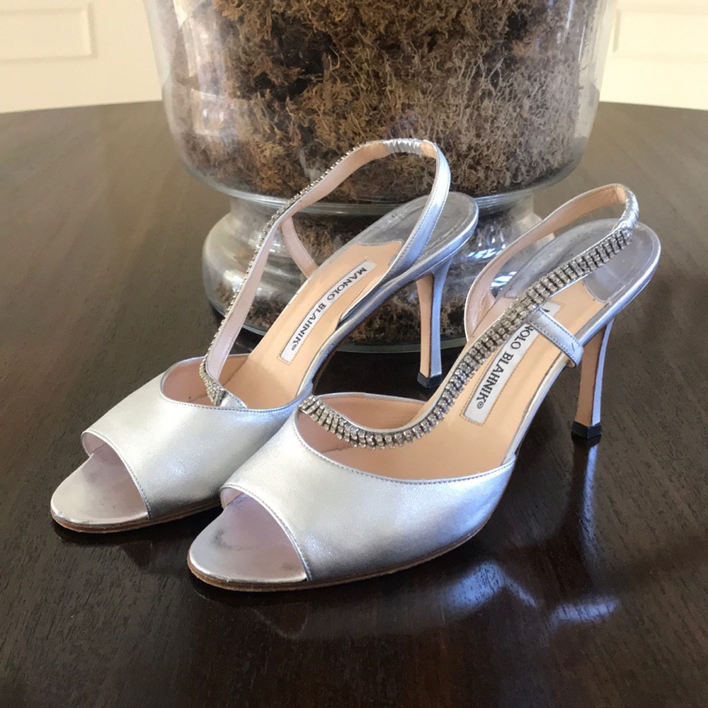 Manolo Blahnik silver peep toe sandals